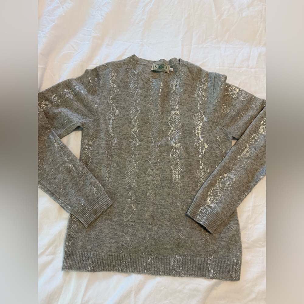 McCulleys Metallic Gray Silver Abstract Patterned Sweater Cashmere EUC 2936